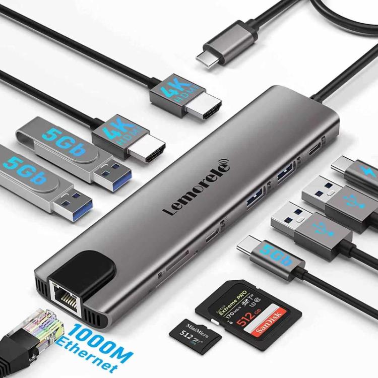Lemorele Dockningsstation TC65L USB-C med HDMI 4K, Gigabit Ethernet och PD-laddning / Docka / Hubb