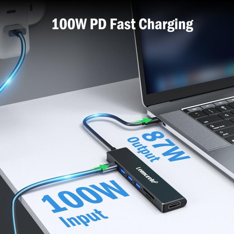 Lemorele Dockningsstation TC90 7-i-1 med HDMI 4K, Gigabit Ethernet och 100W PD / USB-docka / Hubb
