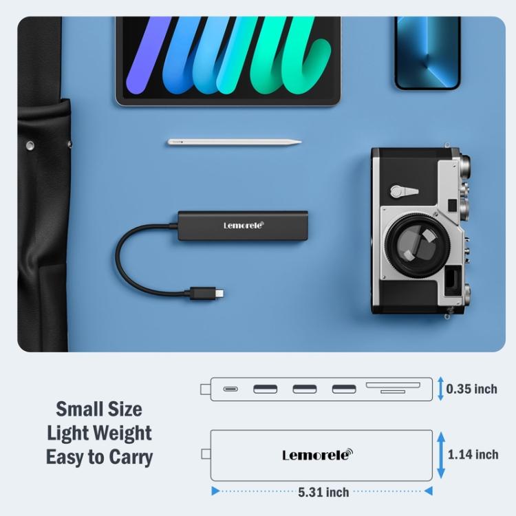 Lemorele Dockningsstation TC90 7-i-1 med HDMI 4K, Gigabit Ethernet och 100W PD / USB-docka / Hubb