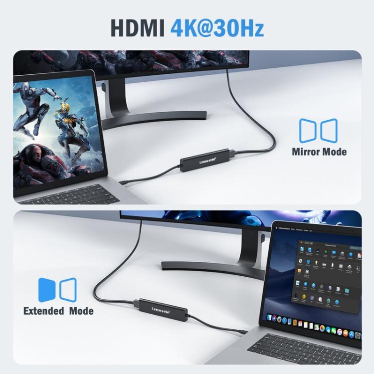 Lemorele Dockningsstation TC90 7-i-1 med HDMI 4K, Gigabit Ethernet och 100W PD / USB-docka / Hubb