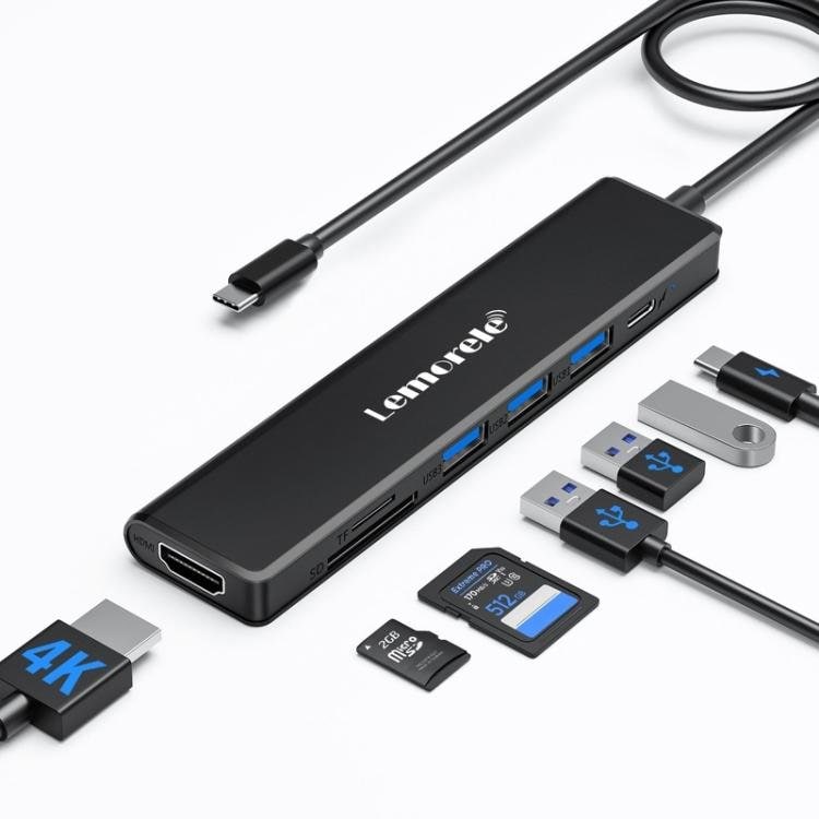 Lemorele Dockningsstation TC90 7-i-1 med HDMI 4K, Gigabit Ethernet och 100W PD / USB-docka / Hubb