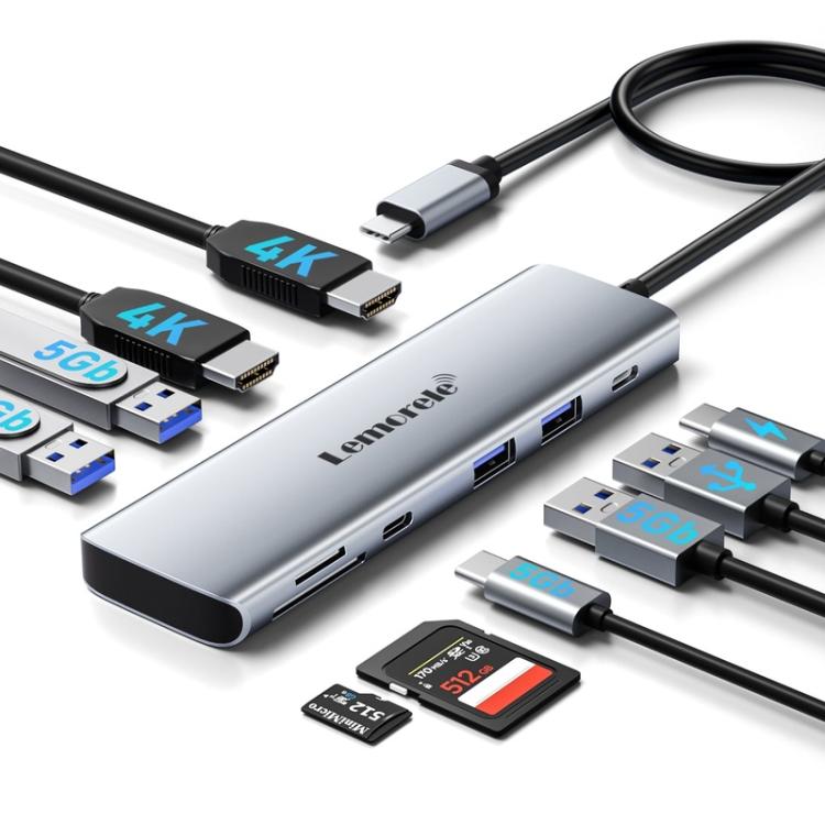 Lemorele Dockningsstation TC91 USB-C för trippelskärm med Ethernet och 100W PD / USB-docka / Hubb