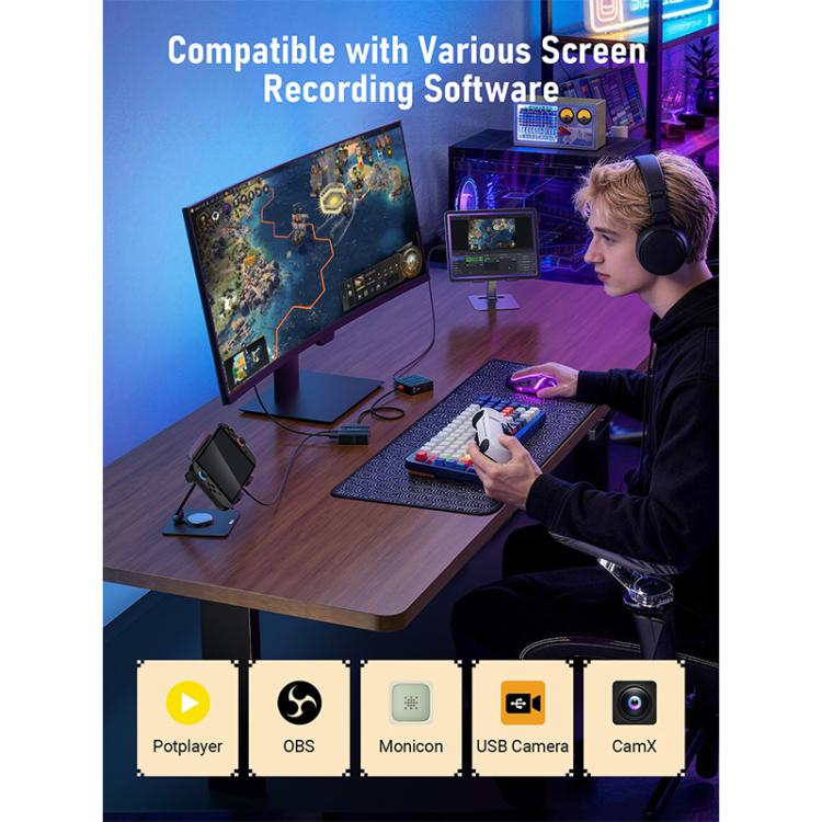 Lemorele Videoinspelningskort AC12 Mini HDMI till USB-C med loop out / Videograbber / USB-kort
