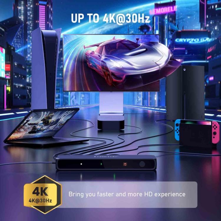 Lemorele HDMI-switch G96 5-in/1-ut 4K med fjärrkontroll / HDMI-växlare / 5-portars switch