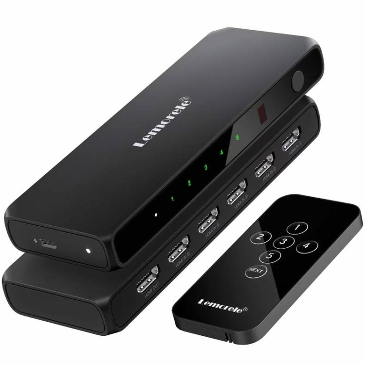 Lemorele HDMI-switch G96 5-in/1-ut 4K med fjärrkontroll / HDMI-växlare / 5-portars switch
