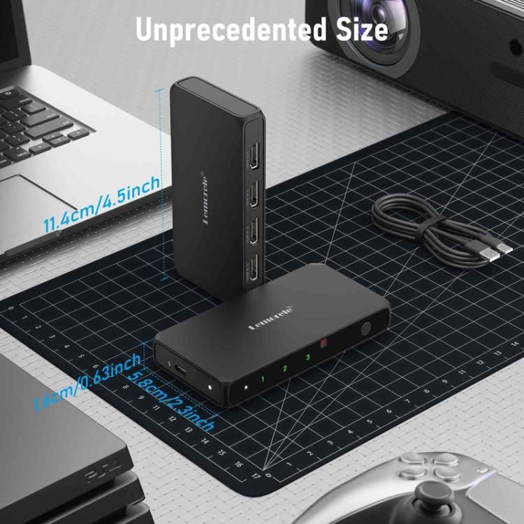 Lemorele HDMI-switch G99 3-in/1-ut 4K 60Hz med fjärrkontroll / HDMI-växlare / 3-portars switch