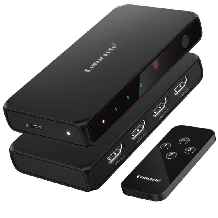 Lemorele HDMI-switch G99 3-in/1-ut 4K 60Hz med fjärrkontroll / HDMI-växlare / 3-portars switch