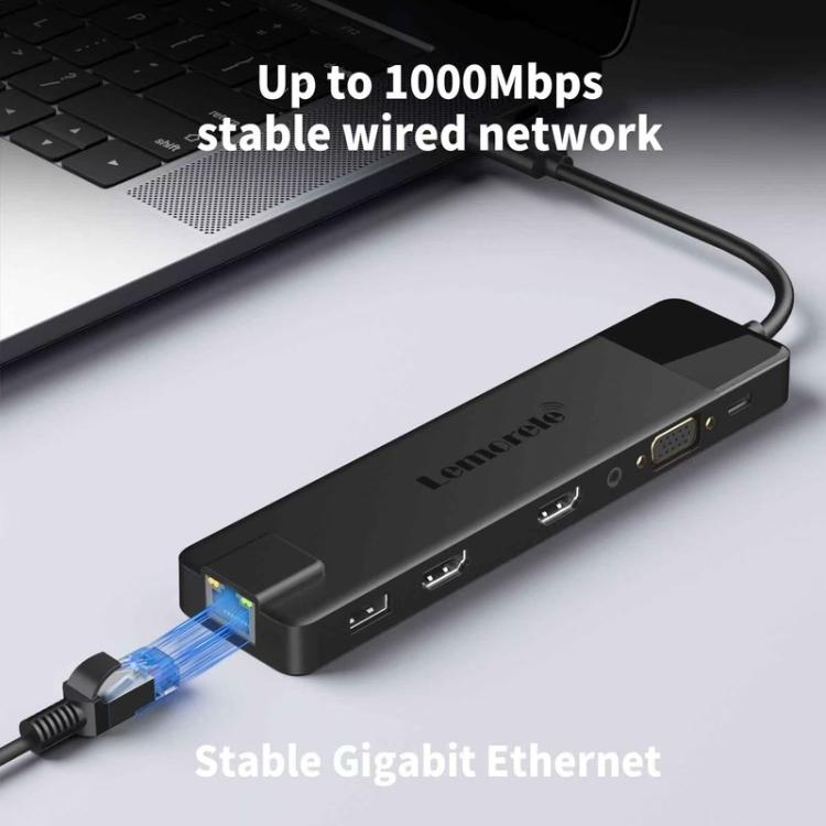 Lemorele Dockningsstation TC100 13-i-1 med HDMI, Gigabit Ethernet och PD-laddning / Dock / Hubb