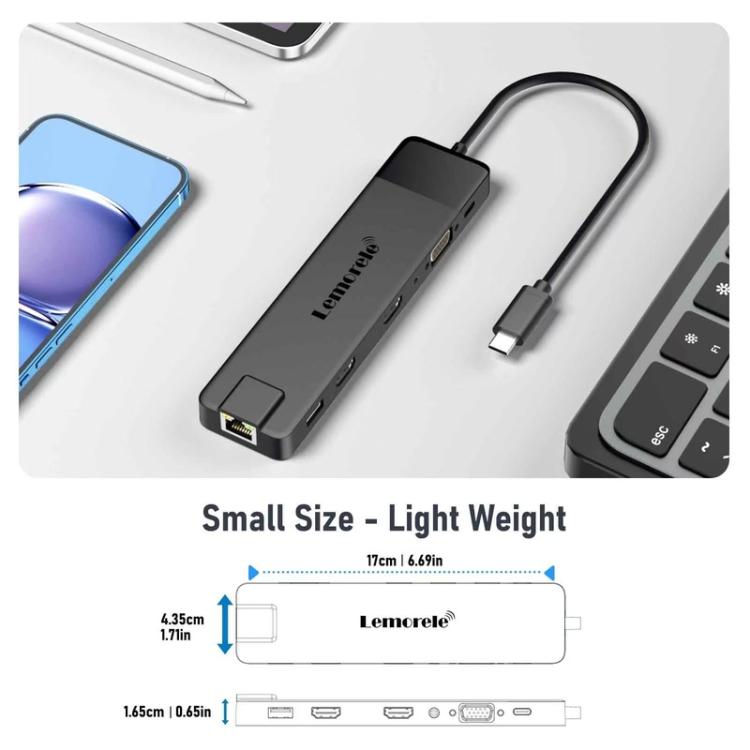 Lemorele Dockningsstation TC100 13-i-1 med HDMI, Gigabit Ethernet och PD-laddning / Dock / Hubb