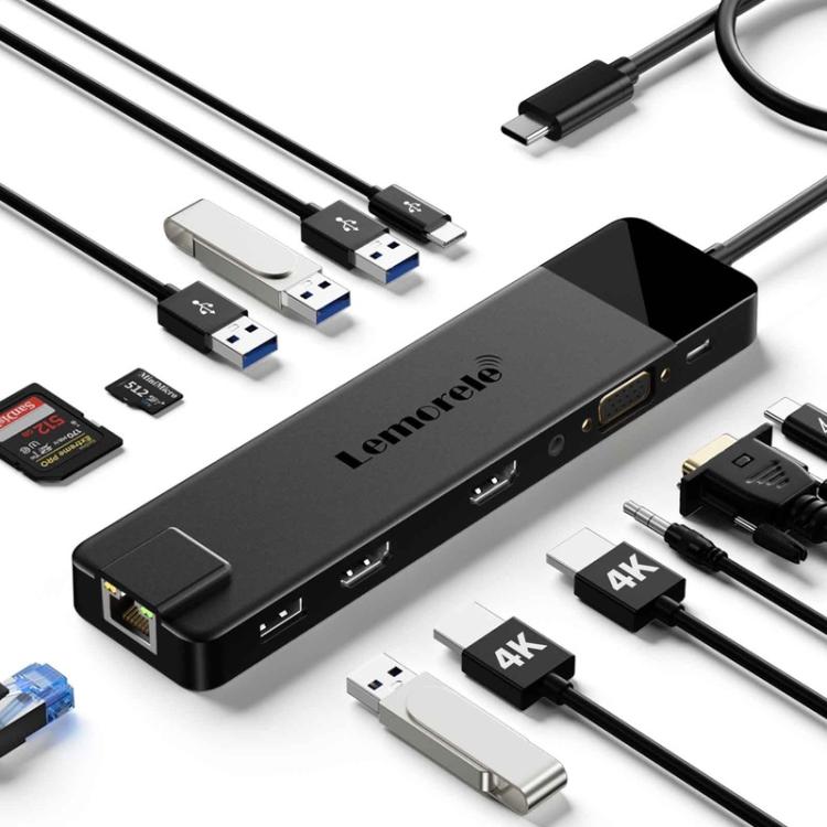 Lemorele Dockningsstation TC100 13-i-1 med HDMI, Gigabit Ethernet och PD-laddning / Dock / Hubb
