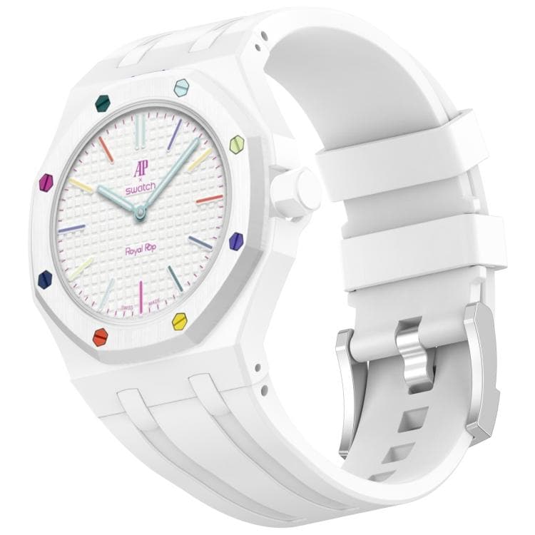 Klockarmband i silikon till Swatch Royal Pop / Audemars Piguet / silikonarmband med stiftspänne – Vit
