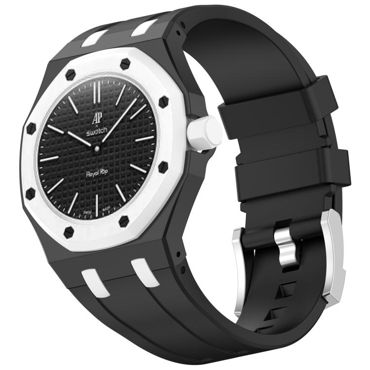 Klockarmband i silikon till Swatch Royal Pop / Audemars Piguet / silikonarmband med stiftspänne – Svart/Vit