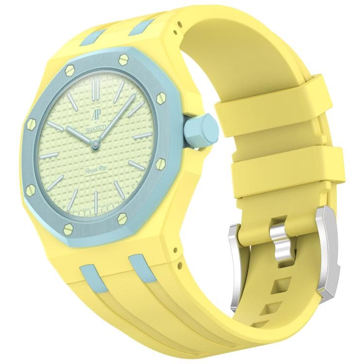 Klockarmband i silikon till Swatch Royal Pop / Audemars Piguet / silikonarmband med stiftspänne – Gul/Blå