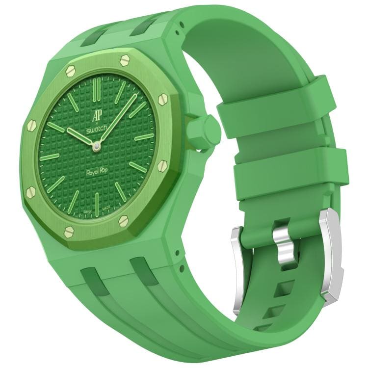 Klockarmband i silikon till Swatch Royal Pop / Audemars Piguet / silikonarmband med stiftspänne – Grön