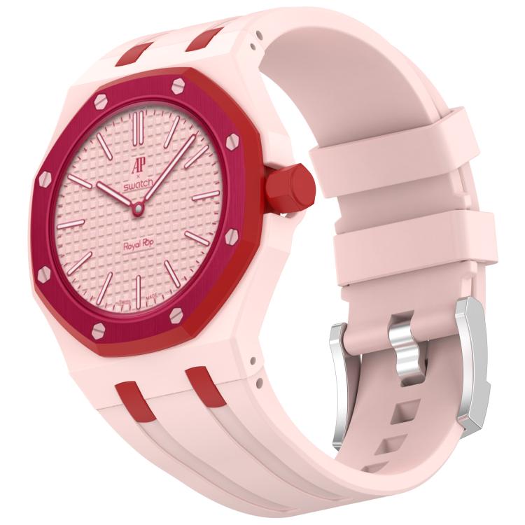 Klockarmband i silikon till Swatch Royal Pop / Audemars Piguet / silikonarmband med stiftspänne – Rosa/Röd