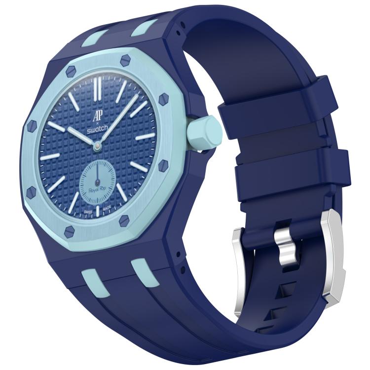 Klockarmband till Swatch Royal Pop / Audemars Piguet / silikonarmband med stiftspänne – Mörkblå/Ljusblå