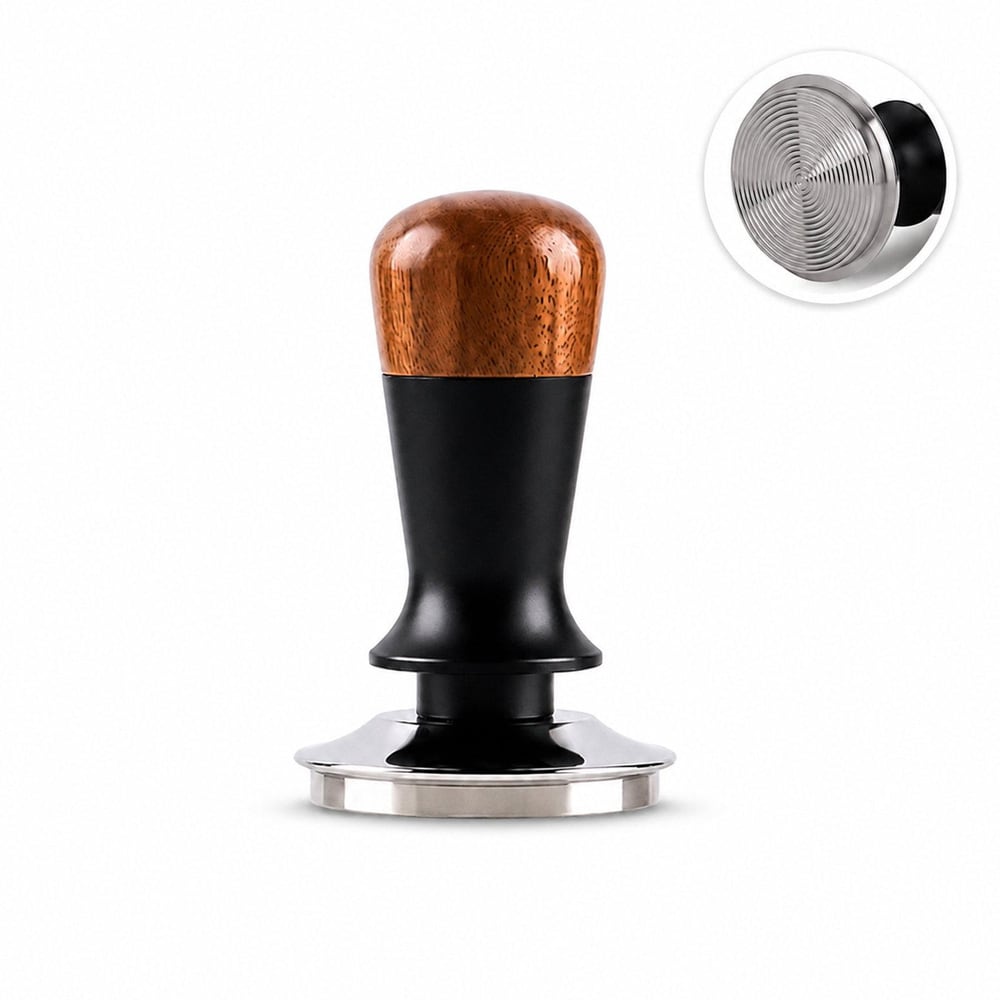 Kaffetamper 53mm med konstant tryck och valnötshandtag, gängad botten / Espressotamper