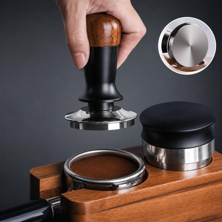 Kaffetamper 51mm med konstant tryck och valnötshandtag, plan botten / Espressotamper