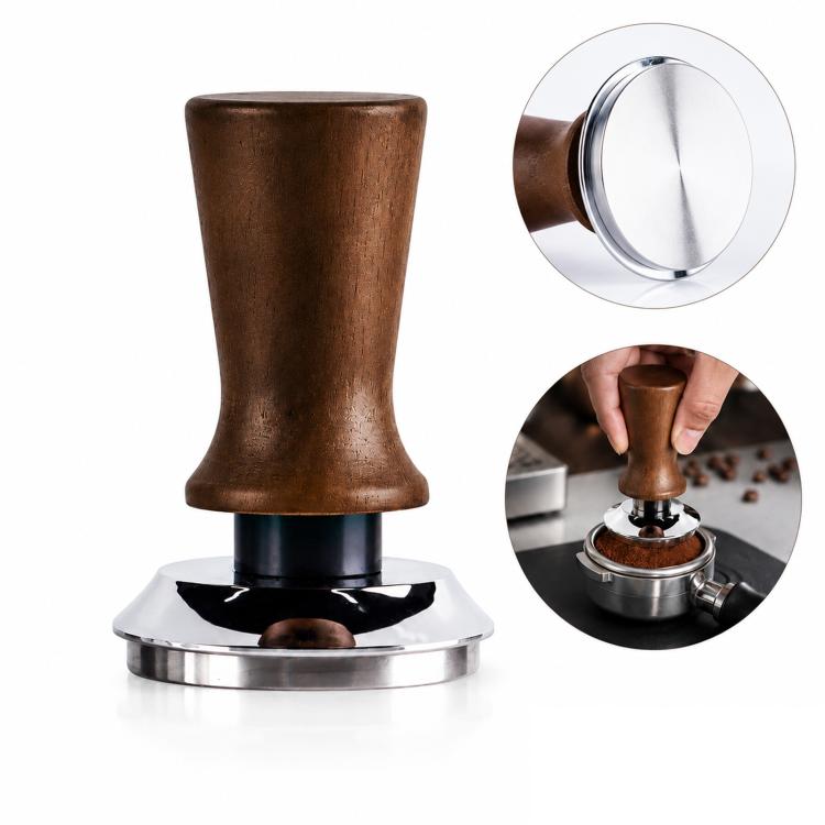 Kaffetamper 51mm i rostfritt stål med trähandtag, plan botten / Espressotamper / Kaffepress