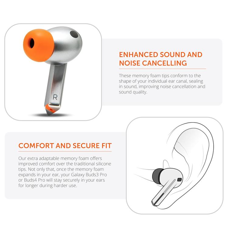 Öronkuddar i minnesskum 4 par till Galaxy Buds3/Buds4 Pro - Orange / Örontoppar