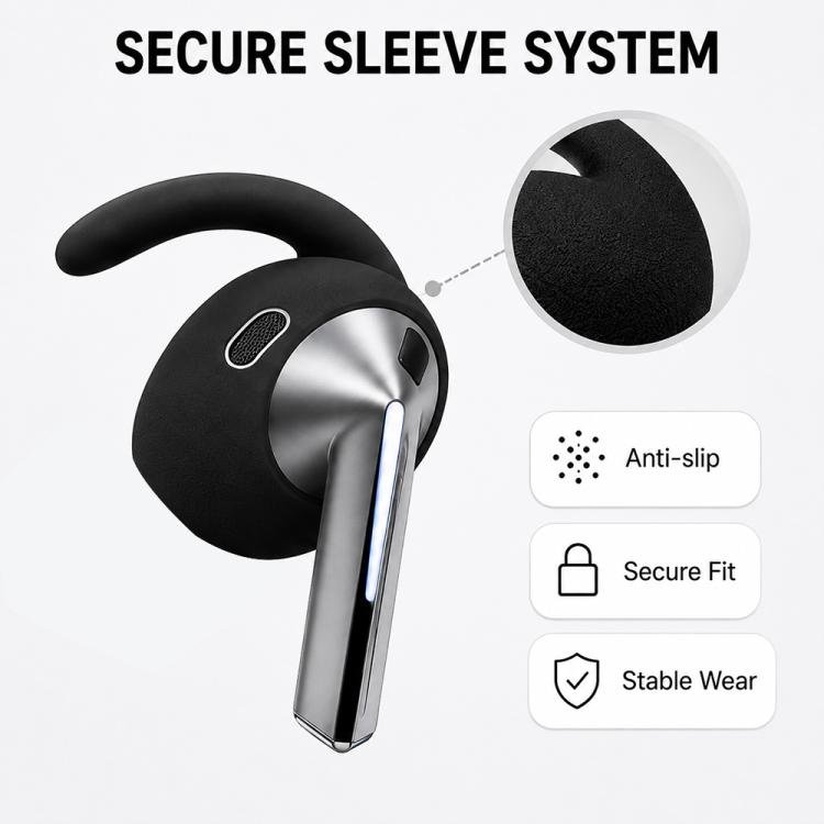Sportkit med öronkrokar och tappsäkert band till Galaxy Buds3 Pro - Svart / Öronkit / Sportskydd