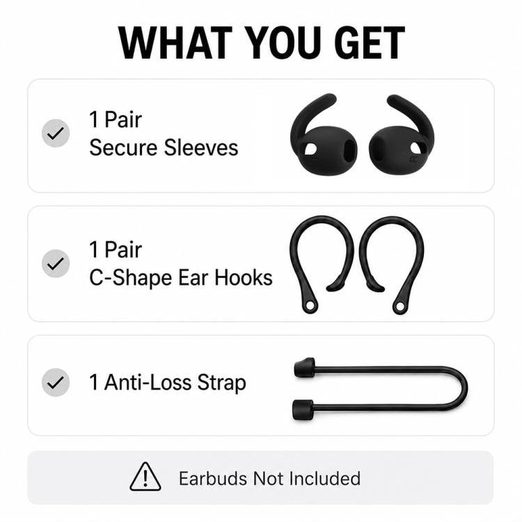 Sportkit med öronkrokar och tappsäkert band till Galaxy Buds3 Pro - Svart / Öronkit / Sportskydd