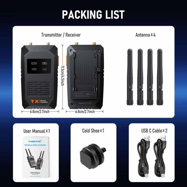 Lemorele Trådlös HDMI-sändare R1100 1080p 200m med loop out / Trådlös HDMI-länk / Videosändare