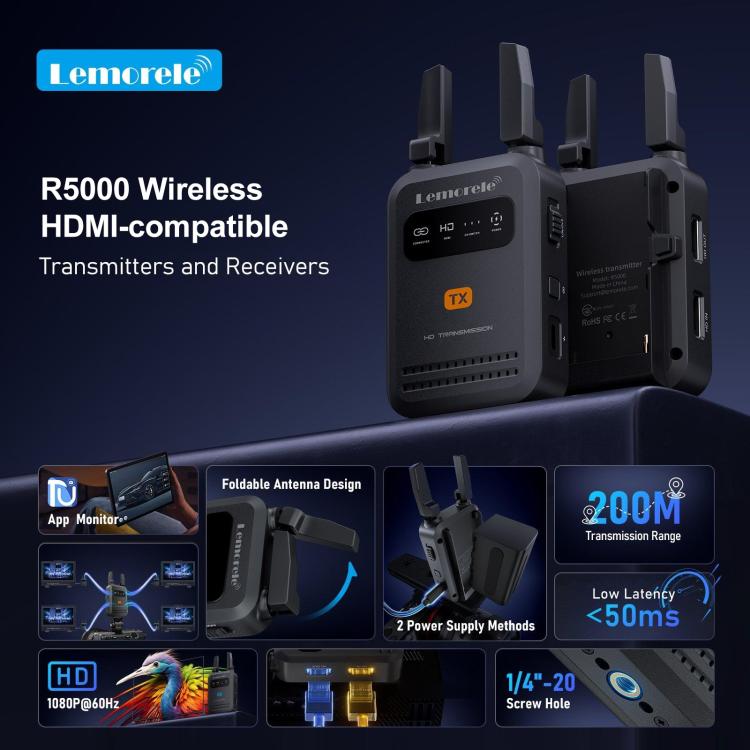 Lemorele Trådlös HDMI-sändare R5000 1080p 200m med loop out / HDMI-länk / Videosändare