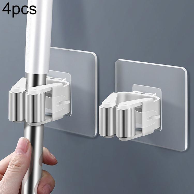 Mopphållare med sugkopp 4-pack för badrum - Vit / Väggfäste för mopp / Moppklämma