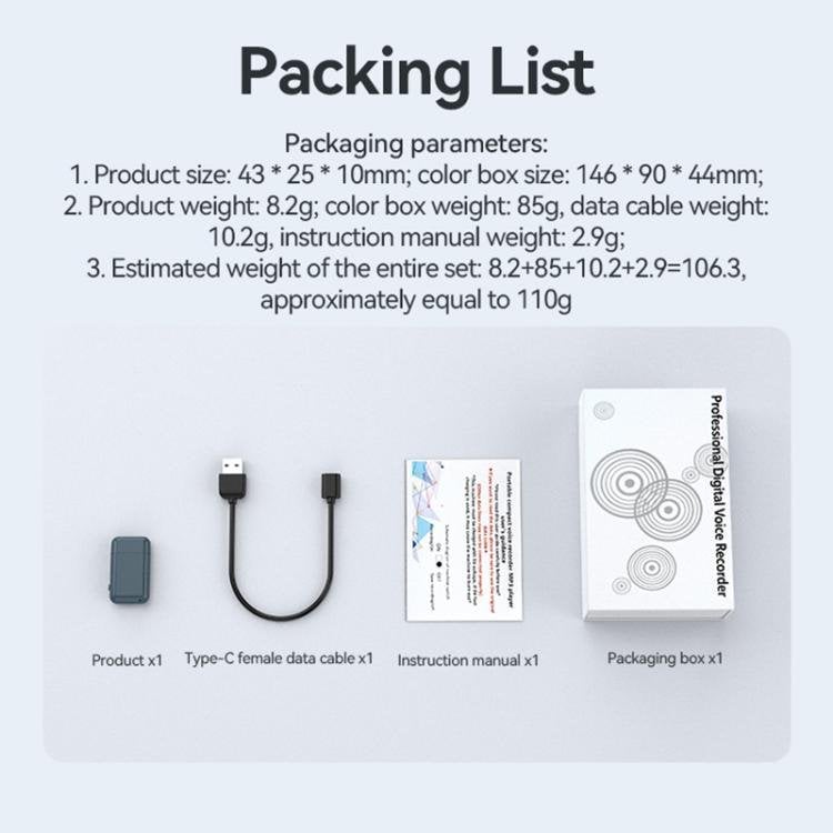 AI-diktafon med USB-C 16GB - Mörkblå / Bärbar röstinspelare / USB-minne med inspelning