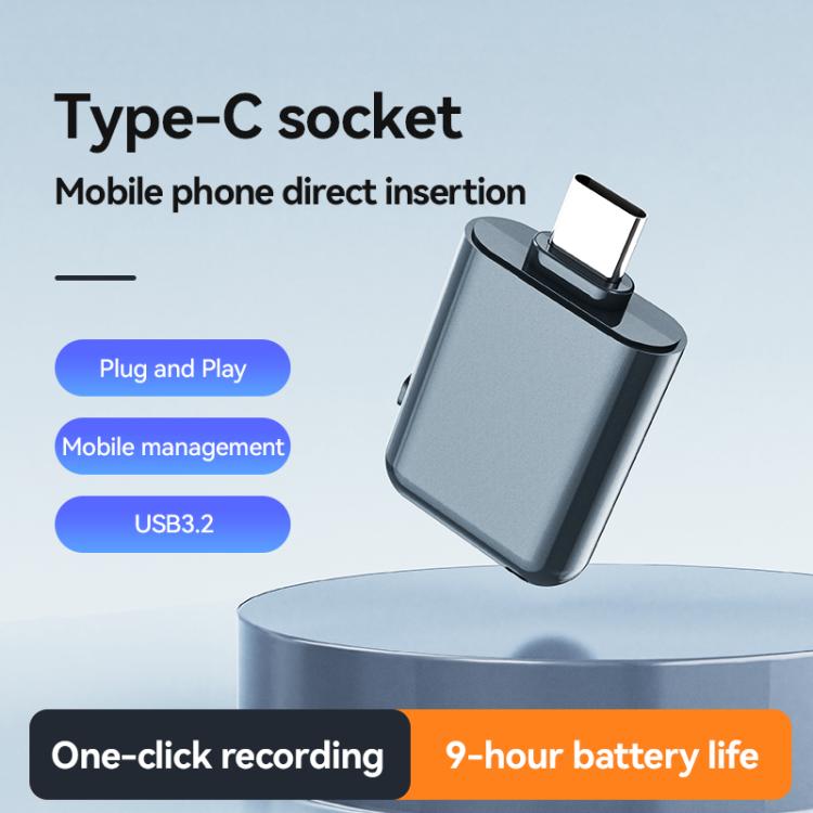 AI-diktafon med USB-C 16GB - Mörkblå / Bärbar röstinspelare / USB-minne med inspelning