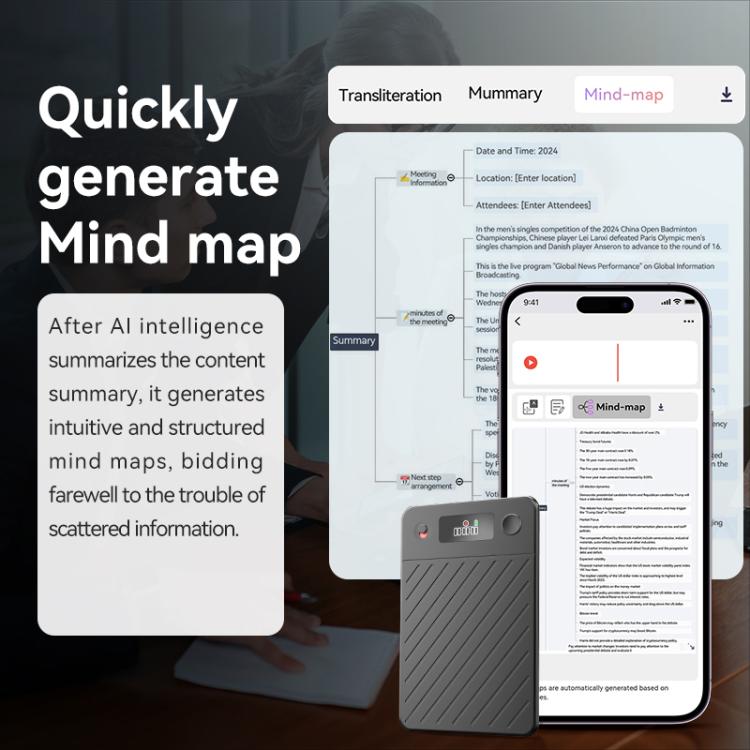 AI-diktafon ultratunn med 0,42" display 16GB - Svart / Röstinspelare / Inspelningsenhet