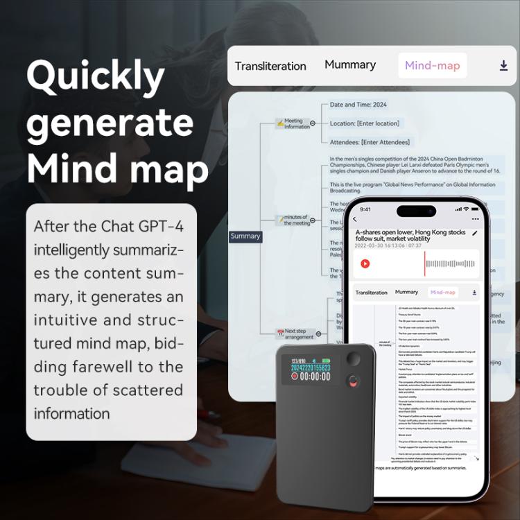 AI-diktafon ultratunn med 0,96" display 16GB - Svart / Röstinspelare / Inspelningsenhet