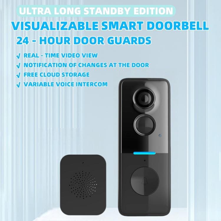 Smart dörrklocka med kamera, solpanel och regnskydd - Vit/Transparent / Dörrkamera / Ringklocka