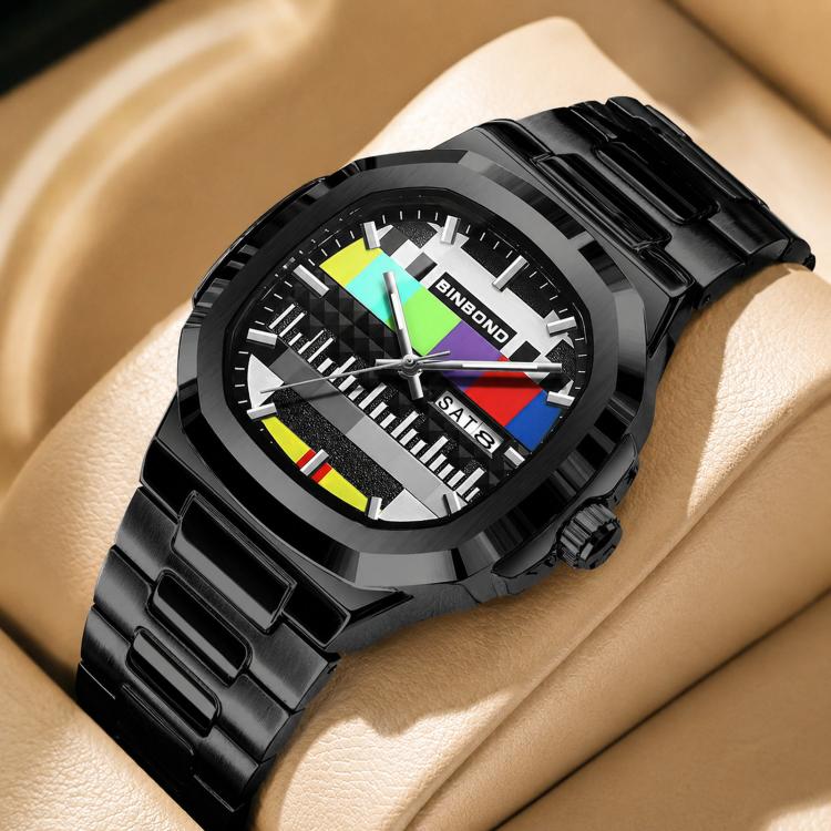 Armbandsur herr quartz i stål med retrodesign - Svart / Herrklocka / Analog klocka