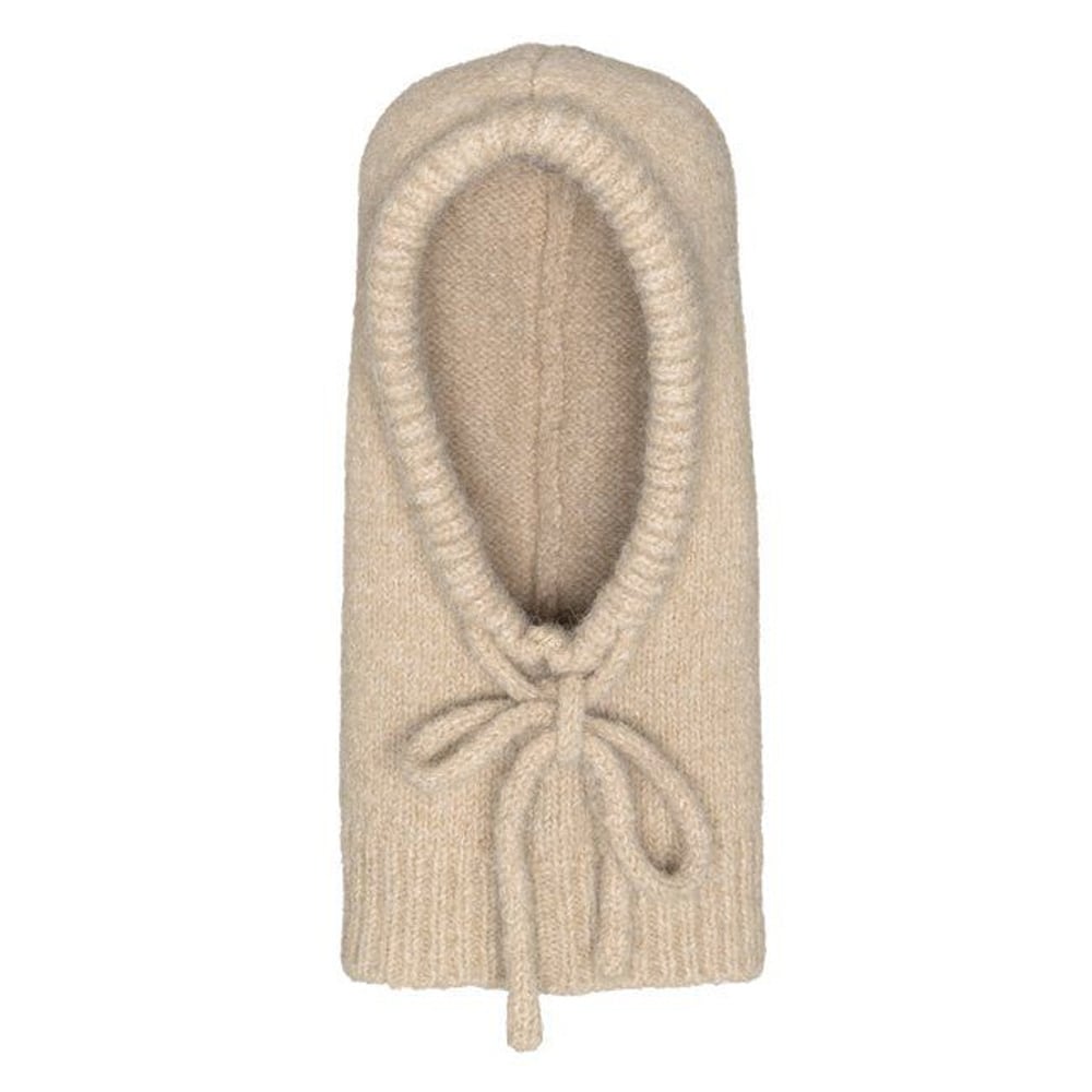 Stickad Luva - Beige / Stickad balaklava / Värmande stickad huva med halskrage för dam