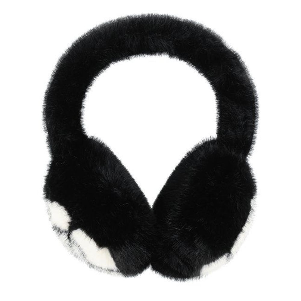 Öronvärmare Ros - Svart / Mjuka öronmuffar / Värmande öronskydd med fluffig yta och rosmönster