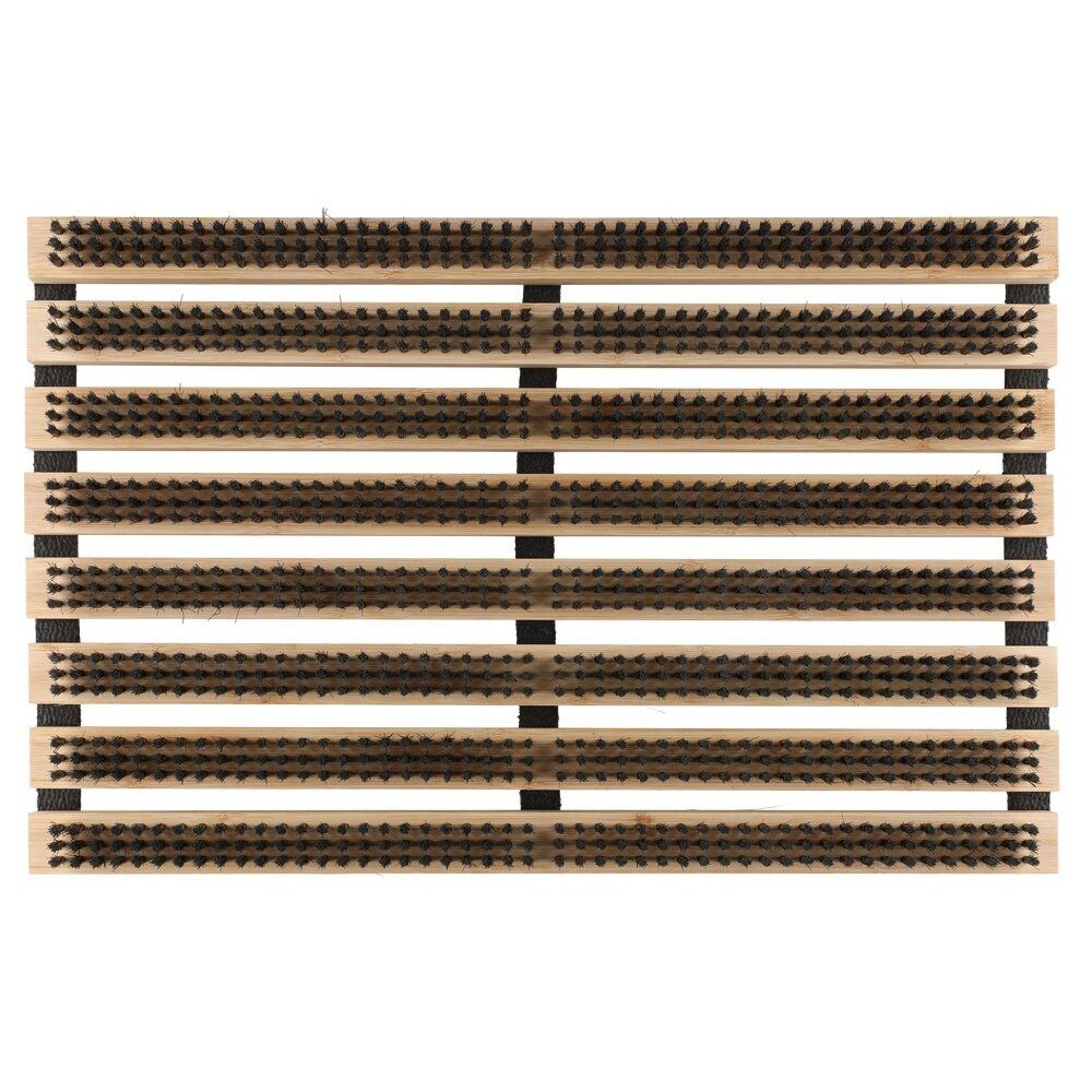 Dörrmatta med borstar 58×37 cm / skrapmatta / entrématta – Trä/Svart