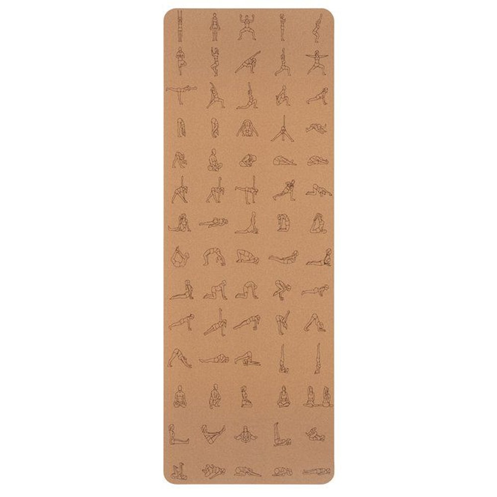 Yogamatte og bæreveske / Treningsmatte med kork / Yogamatte med illustrerte stillinger
