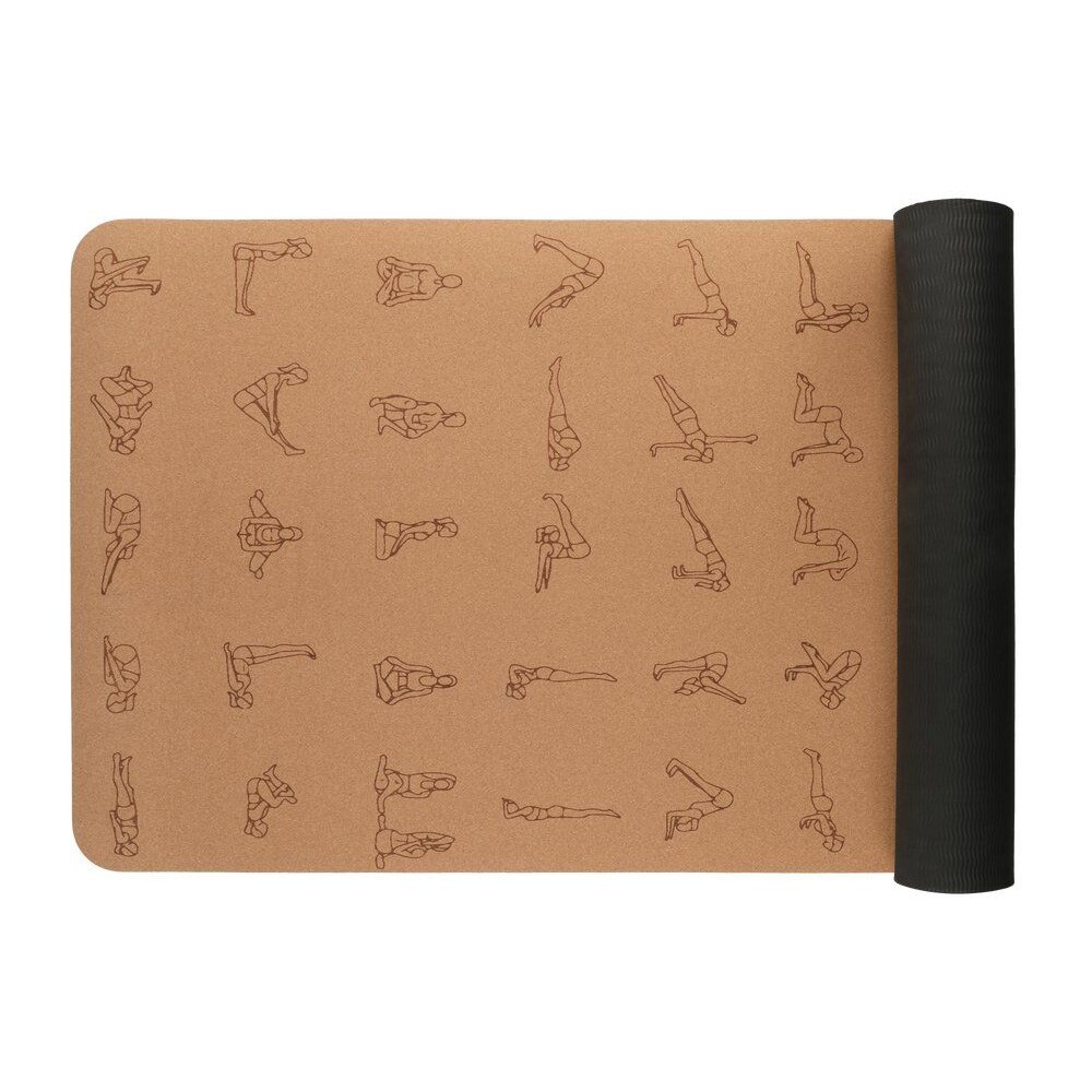Yogamatta och bärväska / Träningsmatta med kork / Yogaunderlag med illustrerade positioner