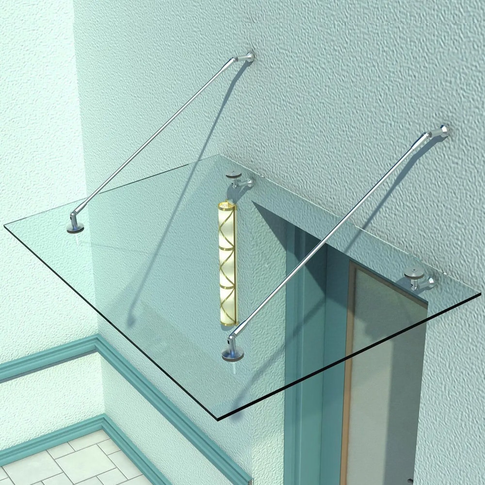 Skärmtak i härdat glas 150×90 cm / entrétak med fästen i rostfritt stål / transparent