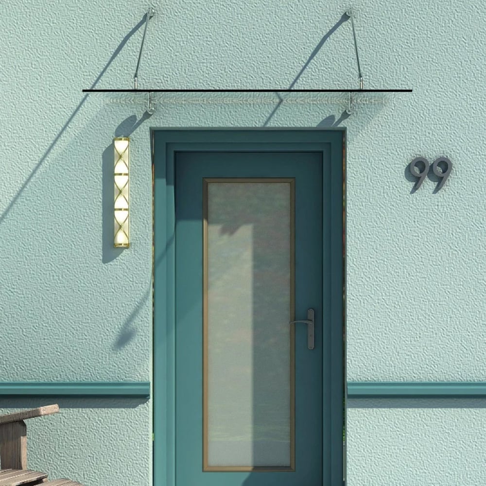 Skärmtak i härdat glas 150×90 cm / entrétak med fästen i rostfritt stål / transparent