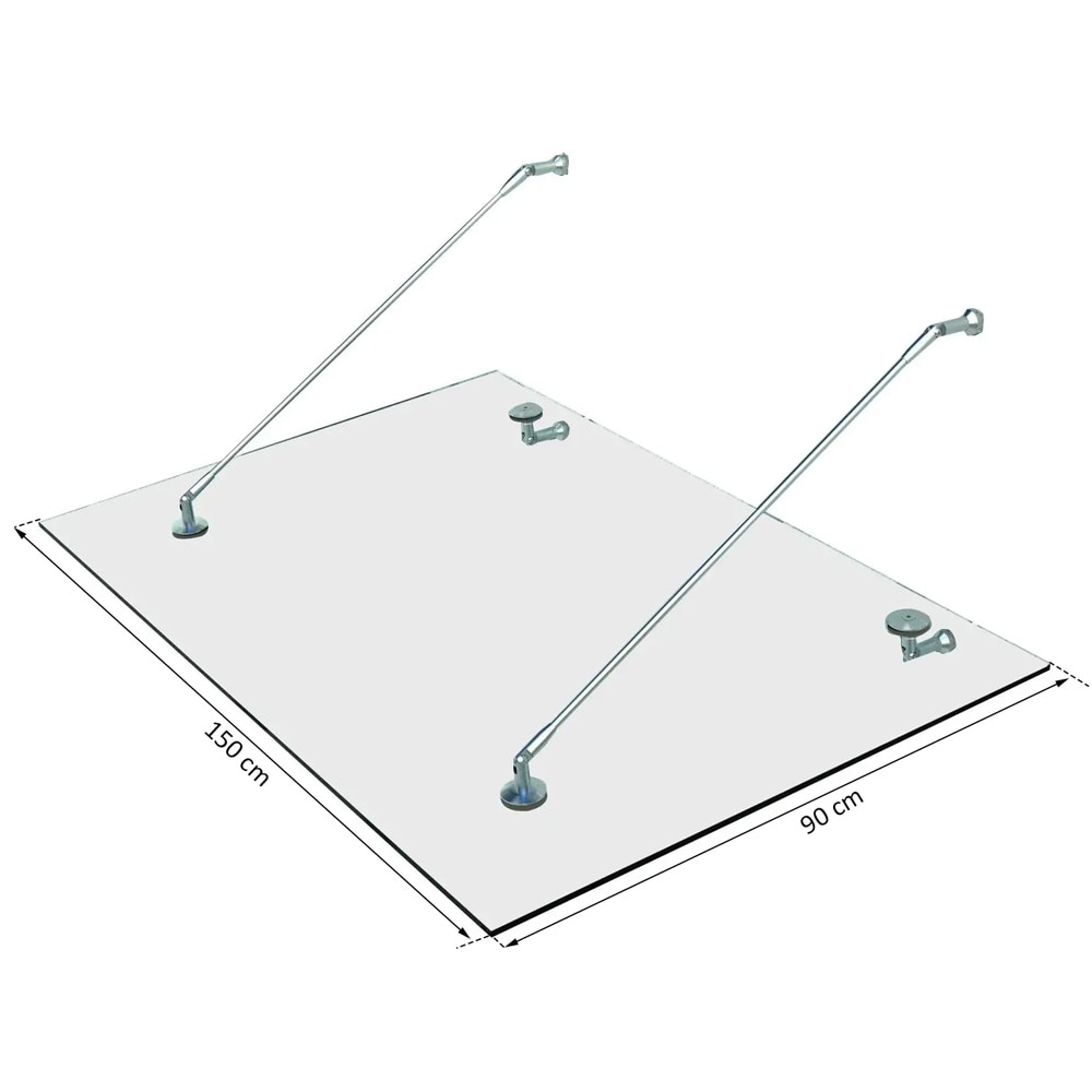 Skärmtak i härdat glas 150×90 cm / entrétak med fästen i rostfritt stål / transparent