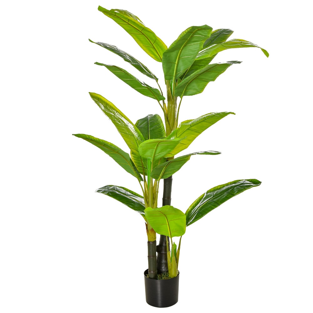 Konstgjord bananplanta 150 cm / konstväxt med 18 blad och kruka / dekorationsväxt – Grön