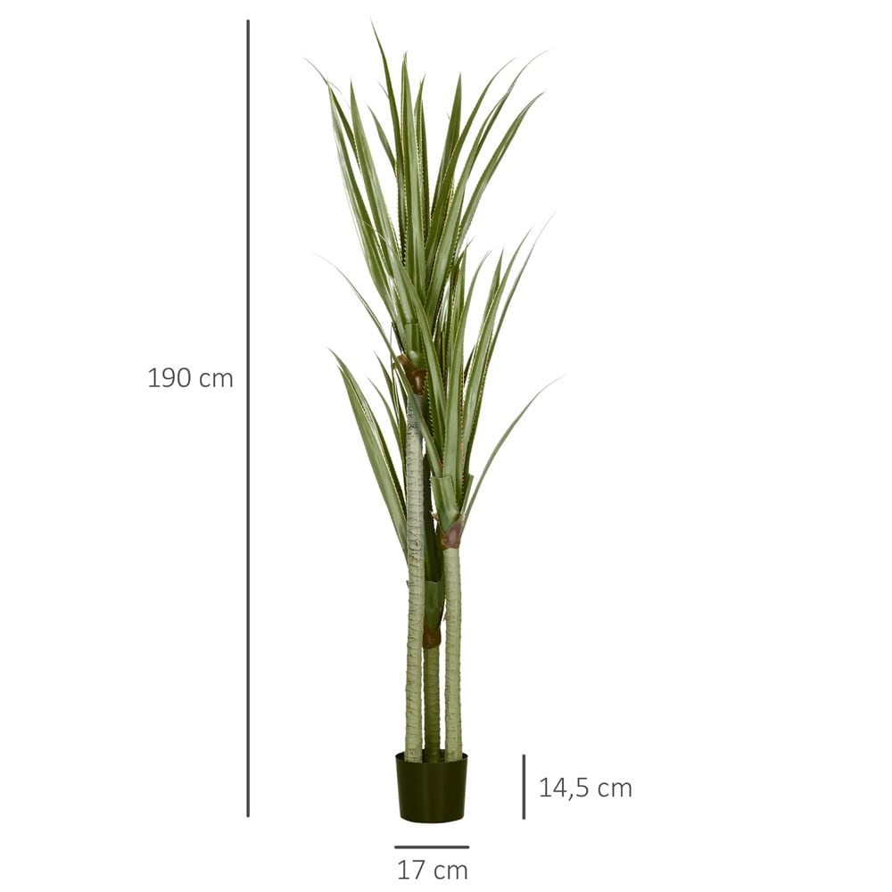 Konstgjord yuccapalm 190 cm / stor konstväxt med 39 blad och kruka / dekorationsväxt – Grön