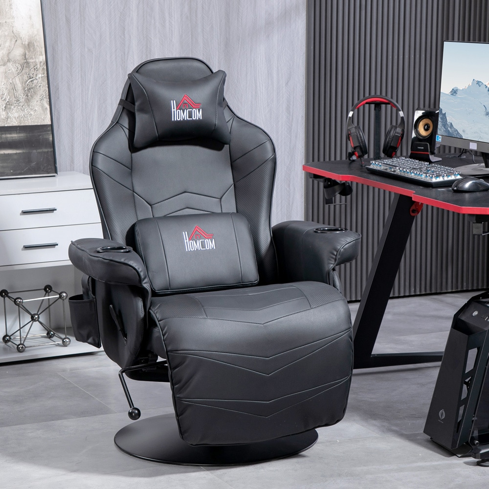 Gamingstol med massagefunktion / fåtölj med fotstöd och justerbart ryggstöd – Svart