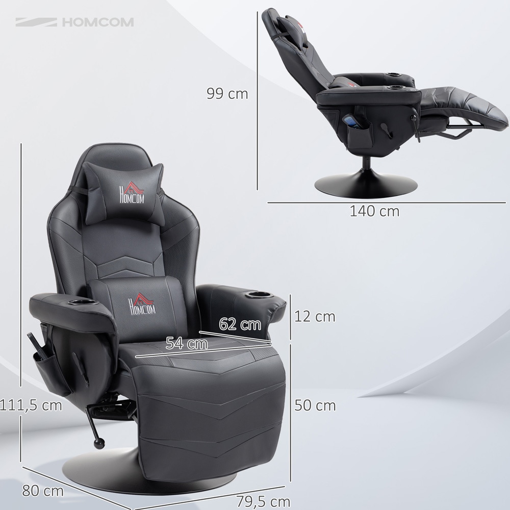 Gamingstol med massagefunktion / fåtölj med fotstöd och justerbart ryggstöd – Svart