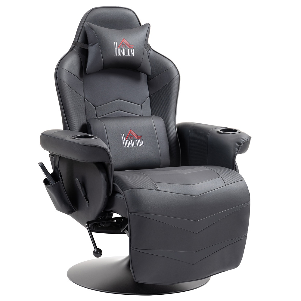 Gamingstol med massagefunktion / fåtölj med fotstöd och justerbart ryggstöd – Svart