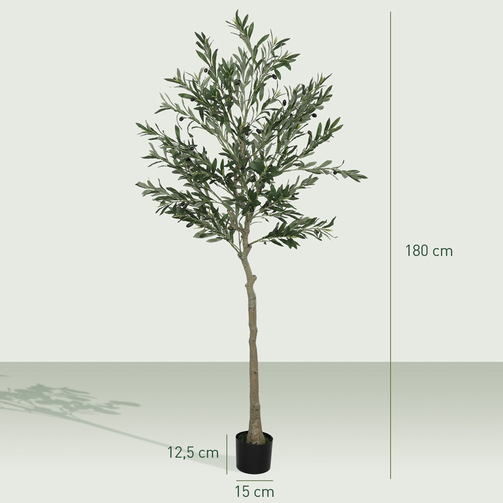Konstgjort olivträd i kruka 180 cm / konstväxt med 900 blad och 40 oliver – Grön