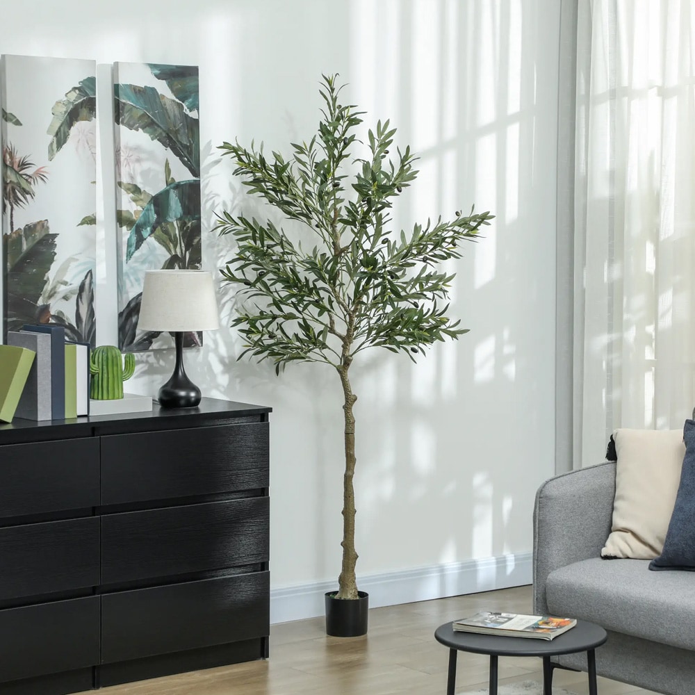 Konstgjort olivträd i kruka 180 cm / konstväxt med 900 blad och 40 oliver – Grön